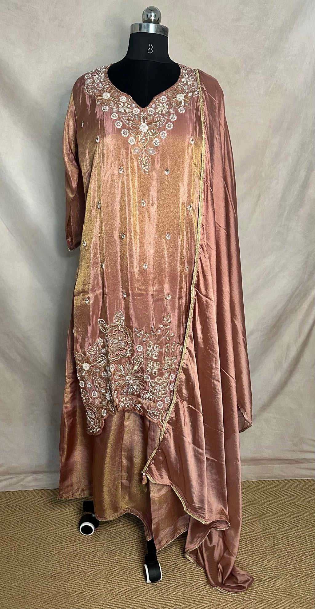 Tissue silk kurti with palazzo and dupatta