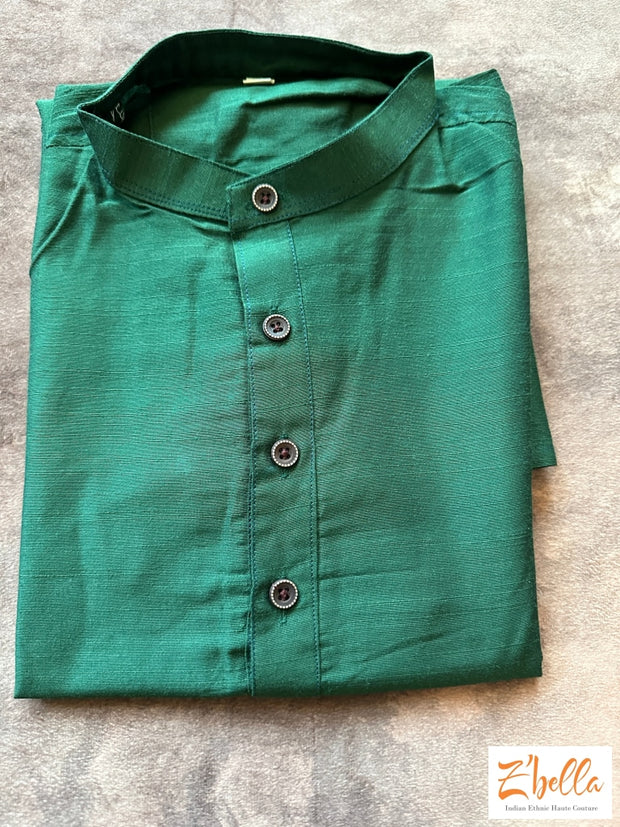 16 Yr Boys Cotton Silk Green Kurta Boy Kids Set