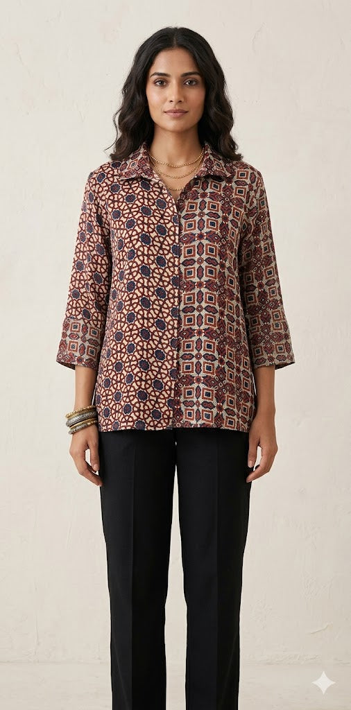 Pure Modal silk shirt with hand block print