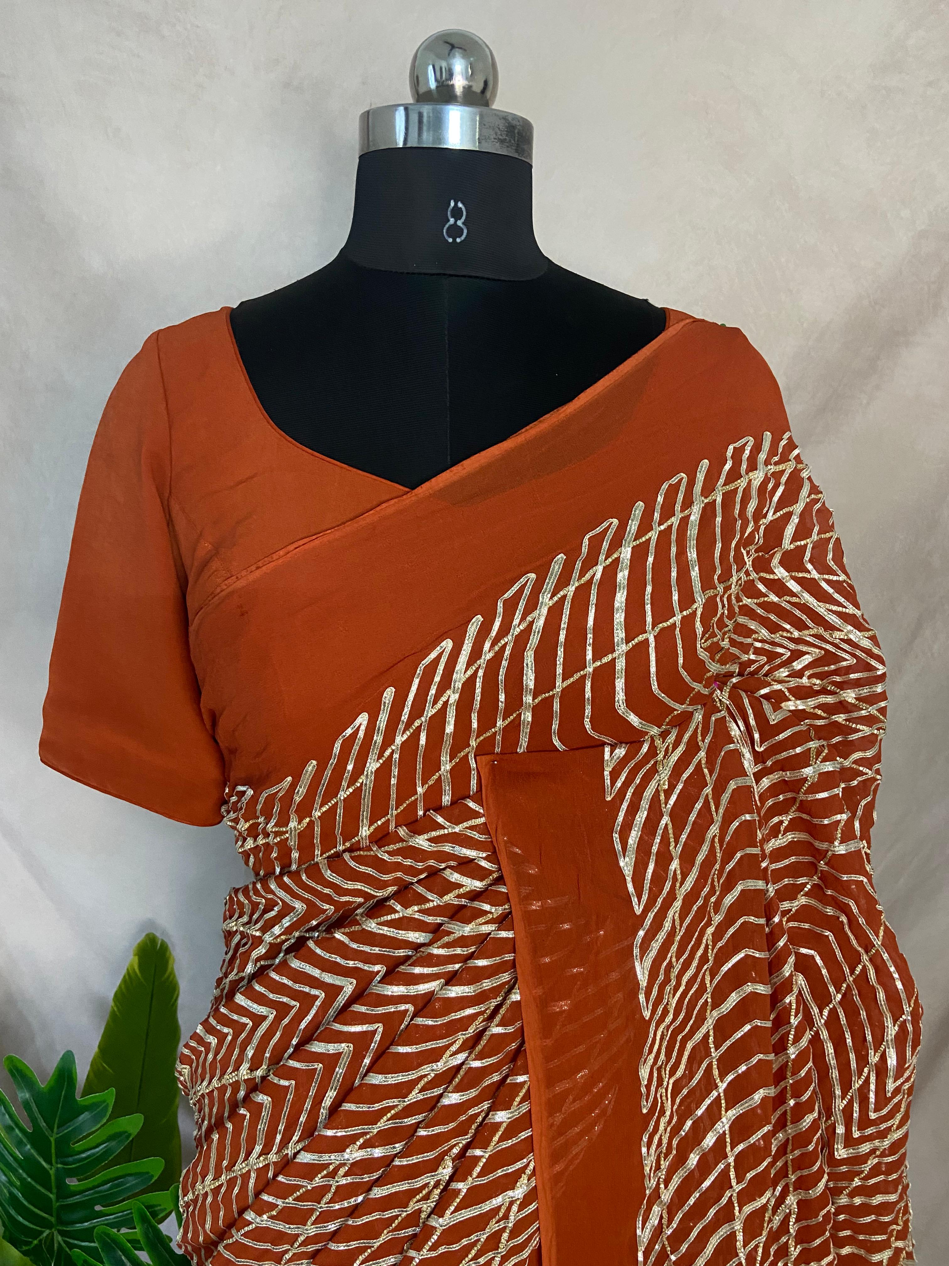 Georgette Designer saree with Gotta patti work and stitched blouse