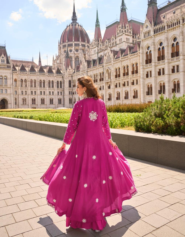 Pink long top with flared pallazo