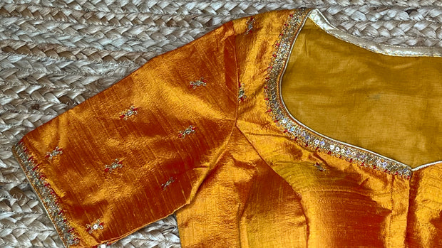 Orange silk blouse with aari work