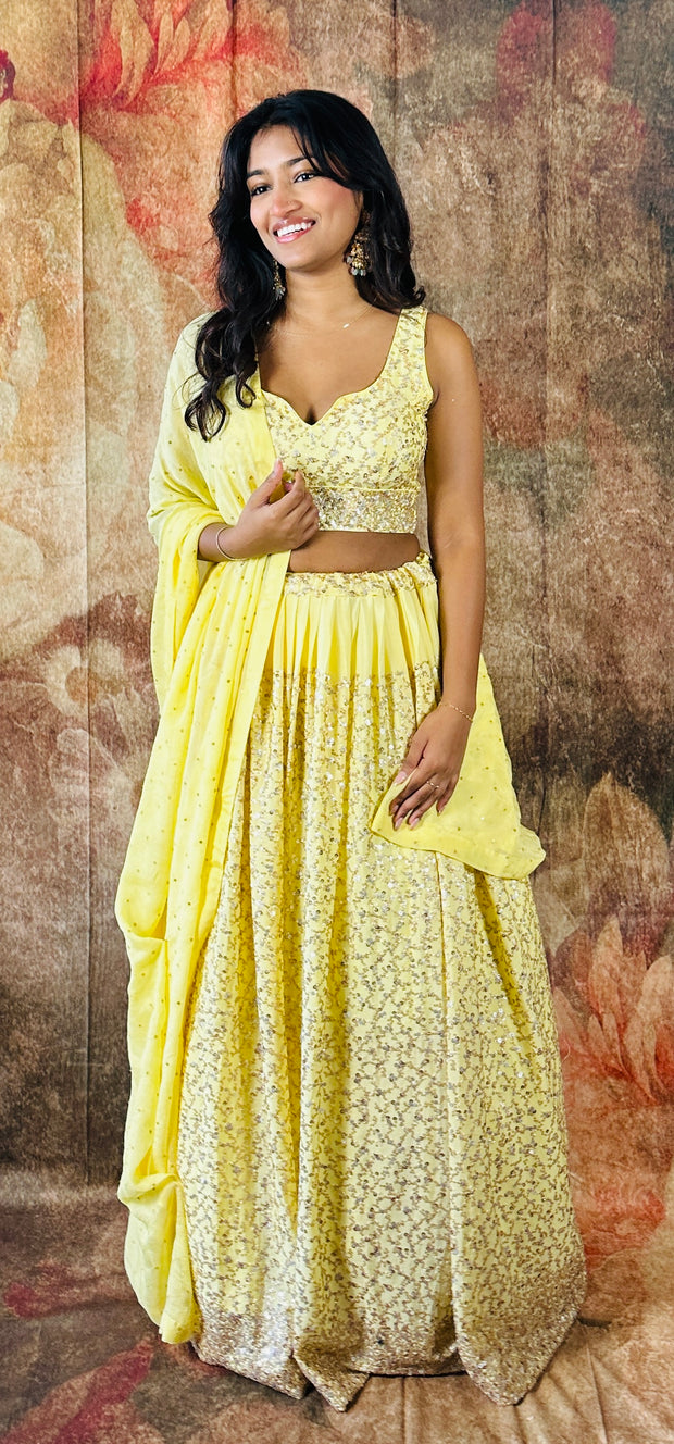 Yellow heavy sequins lehanga