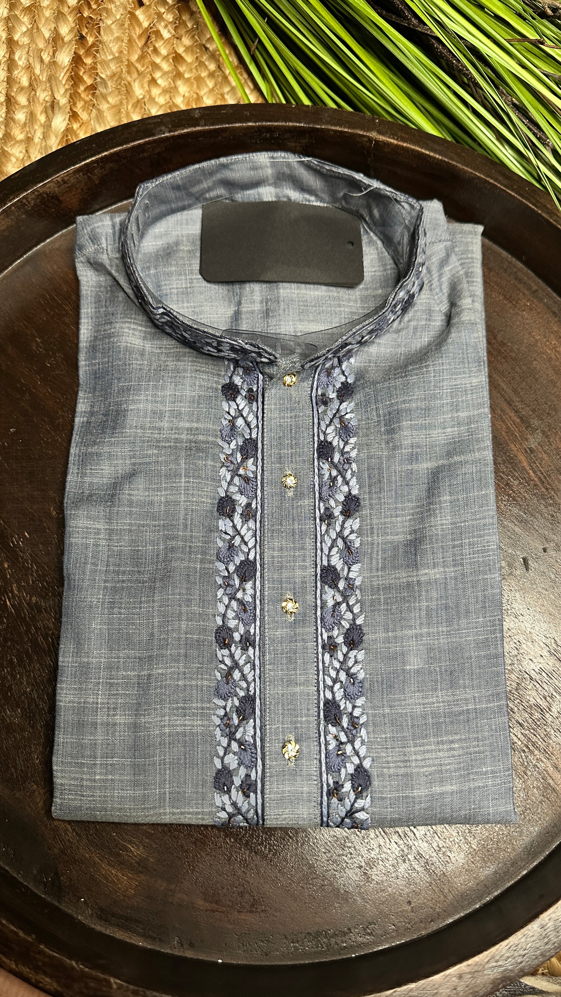 Denim blue cotton silk with hand emroidery - 38