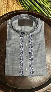 Denim blue cotton silk with hand emroidery - 38