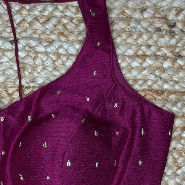 Maroon silk sleeveless blouse
