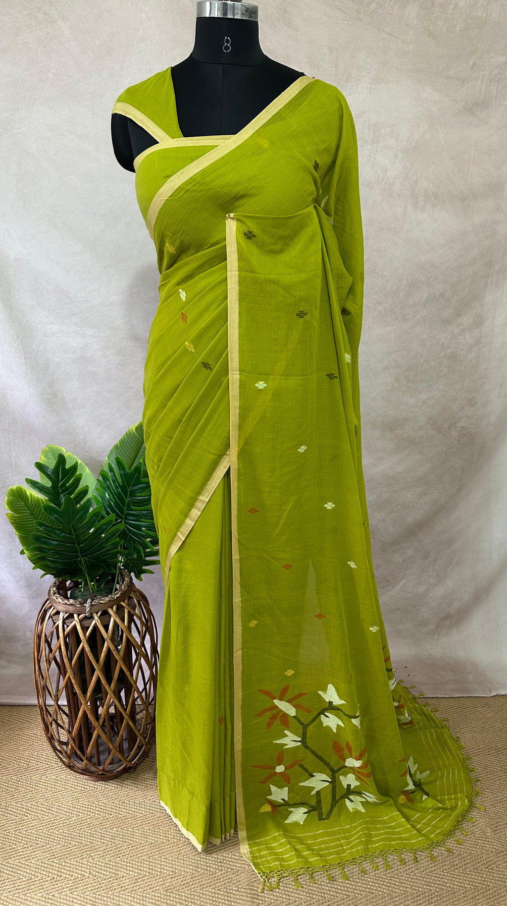 Light green with handloom jhamdani weave