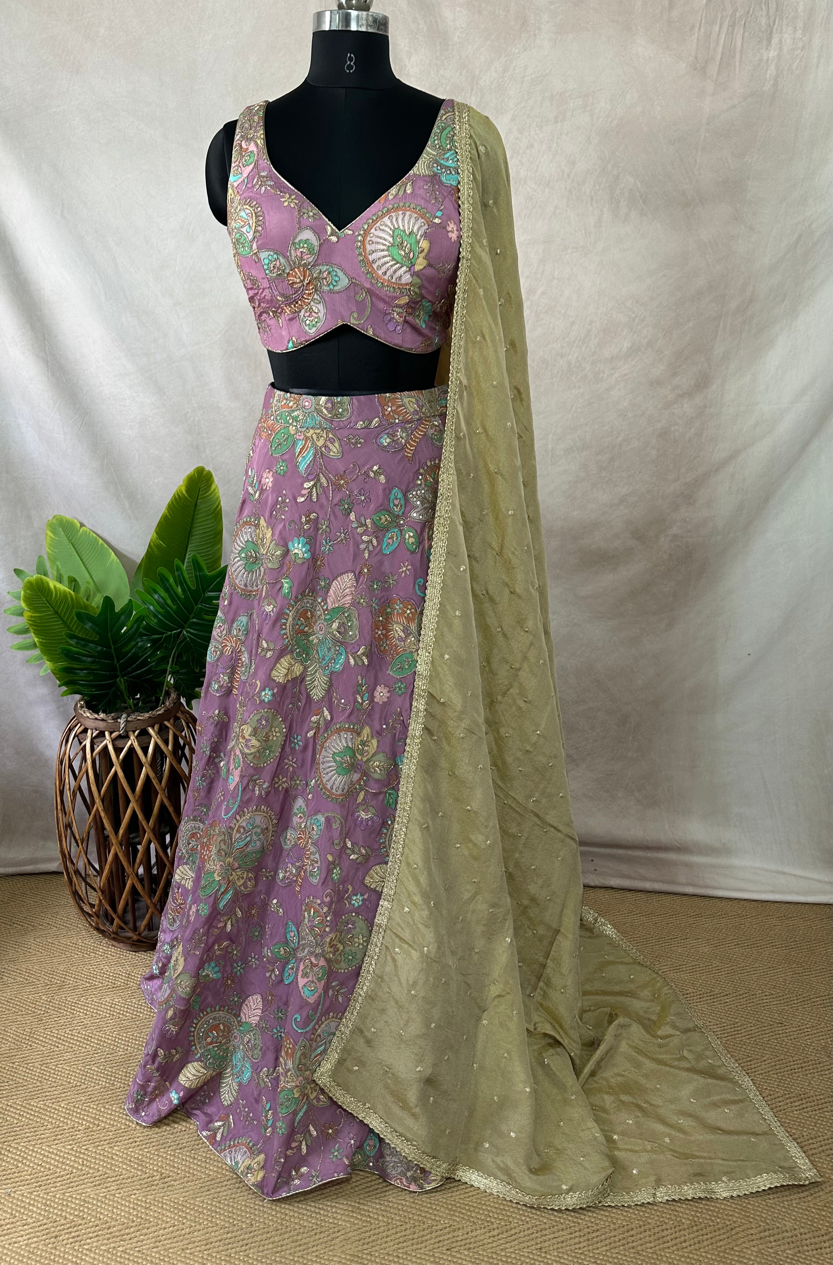 Lilac crepe tissue lehanga