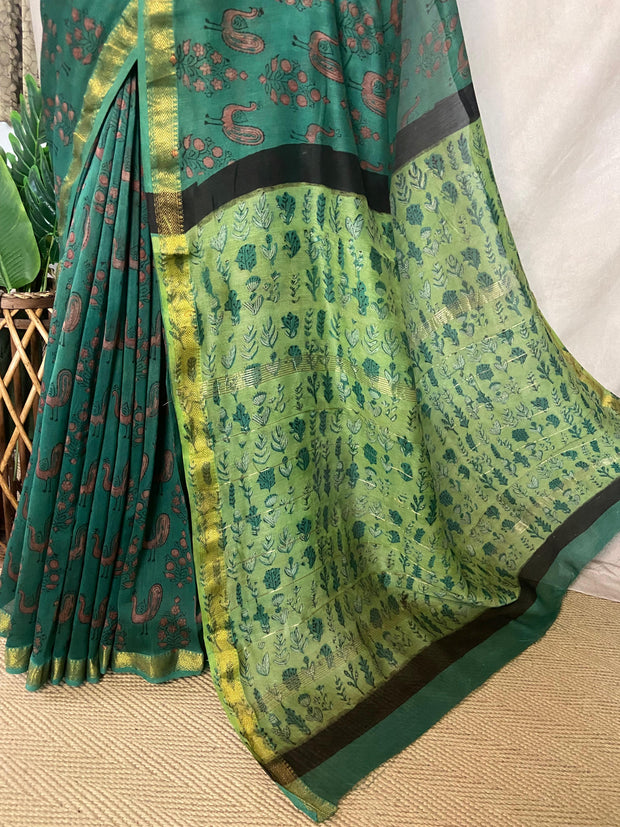 Nashpal Maheshwari cotton saree, Hand block printed with Natural dye