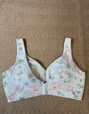 Off white tissue silk blouse with bead work