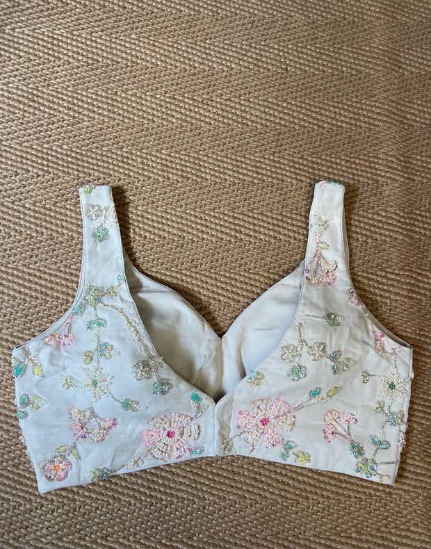 Off white tissue silk blouse with bead work