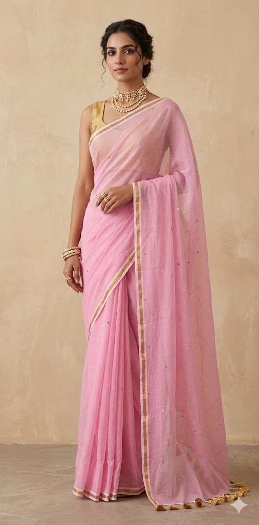 Pure mulcotton saree with sequins