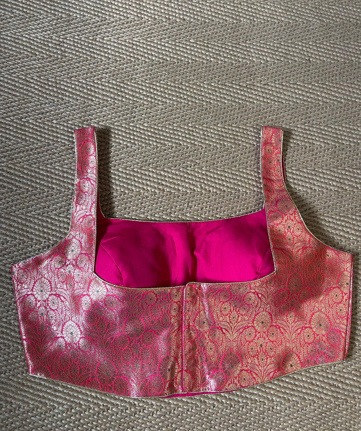 Pink banarsi brocade crop top