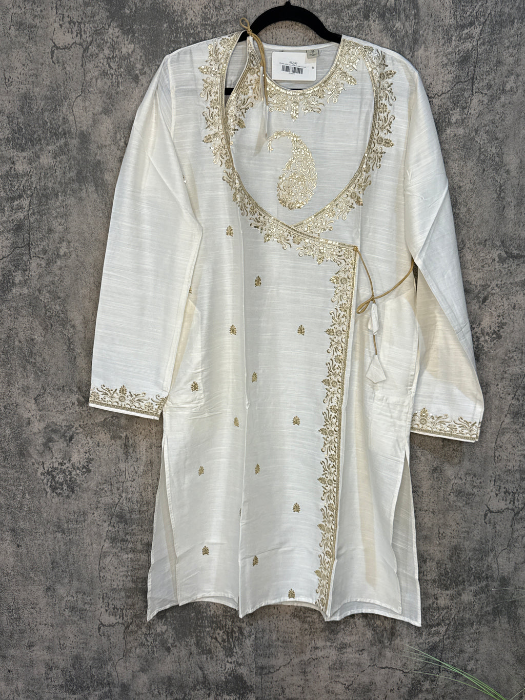 Off white cotton kurta angarakh style surta with embroidery