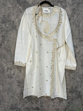Off white cotton kurta angarakh style surta with embroidery