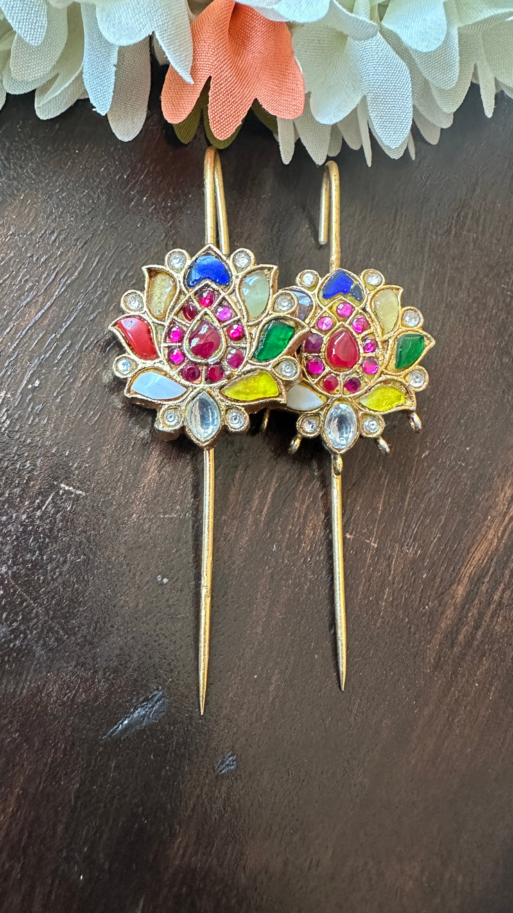 Multi color kundan stone ear pin/cuff