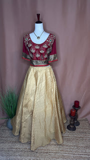 Gold Tissue skirt and maroon crop top