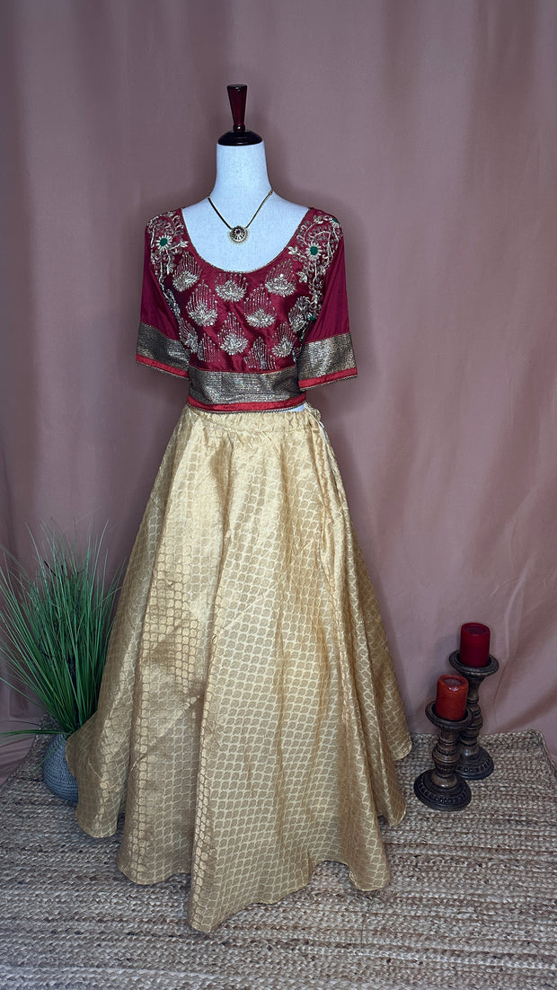 Gold Tissue skirt and maroon crop top