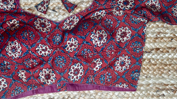 Short-sleeve Ajrakh blouse