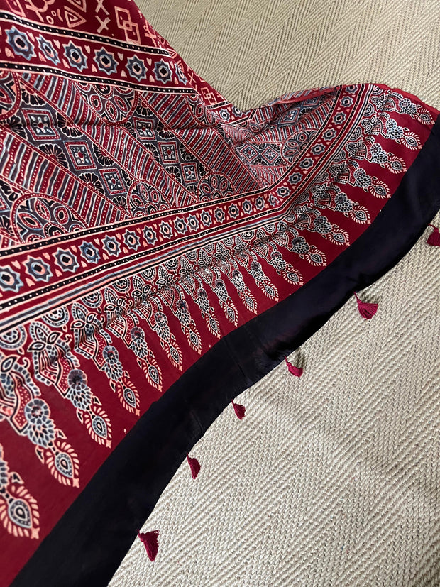 Modal silk kurti with Ajrakh hand block print