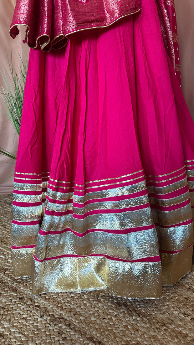 Pink 10 m flare skirt for garba with dupatta