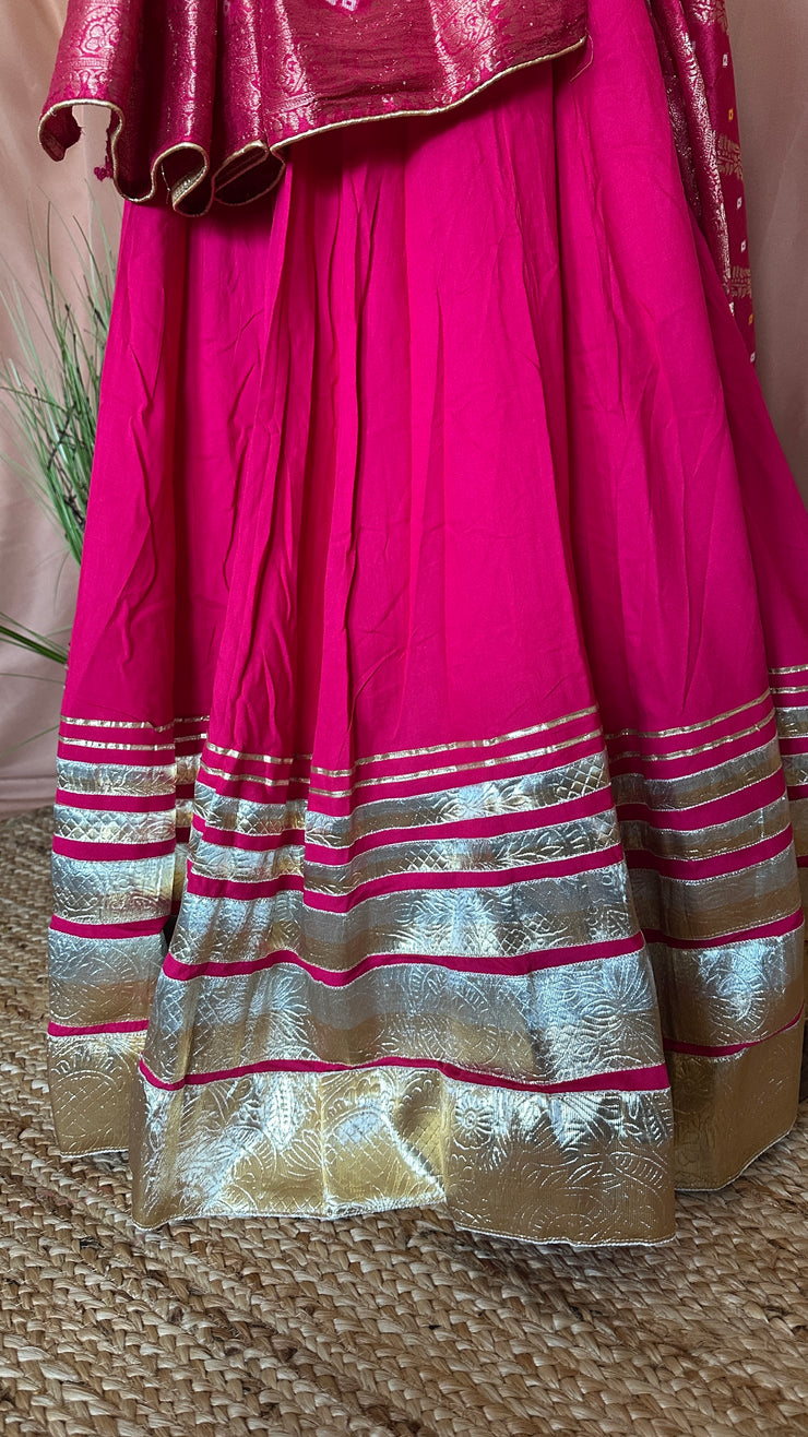 Pink 10 m flare skirt for garba with dupatta