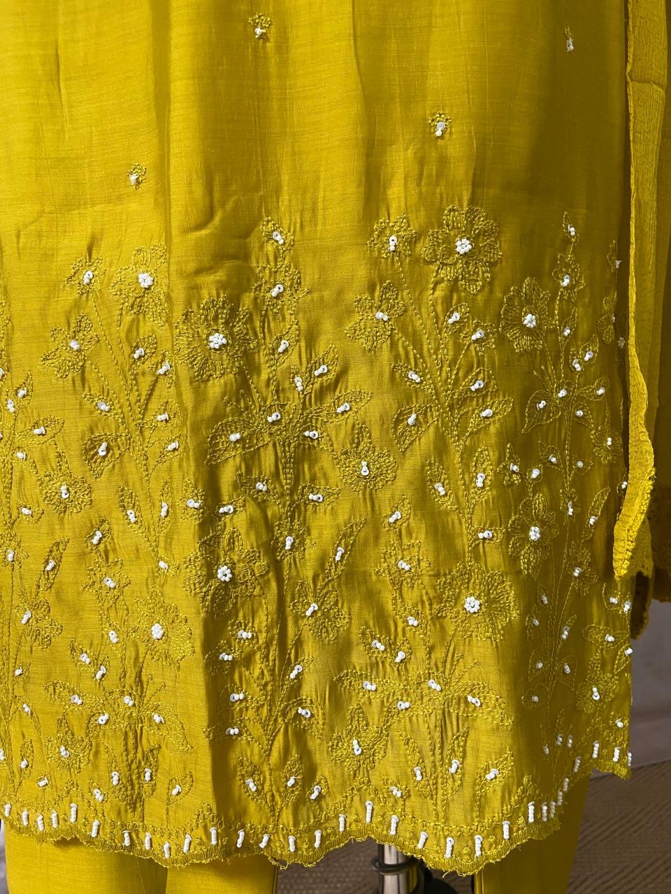 Mustard yellow kurti with bottom and dupatta