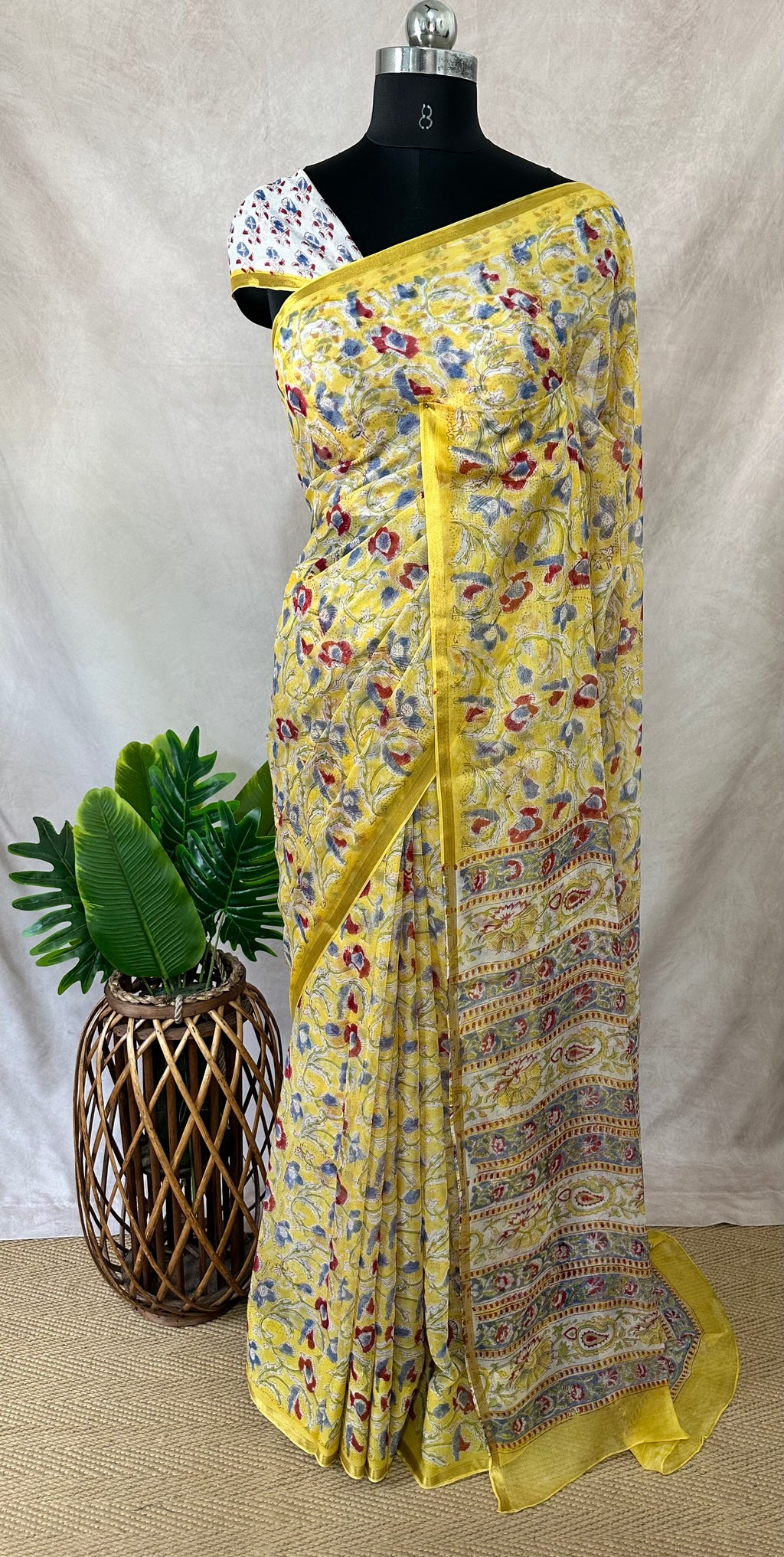 Premium handblock printed Pure Chiffon saree , with BP