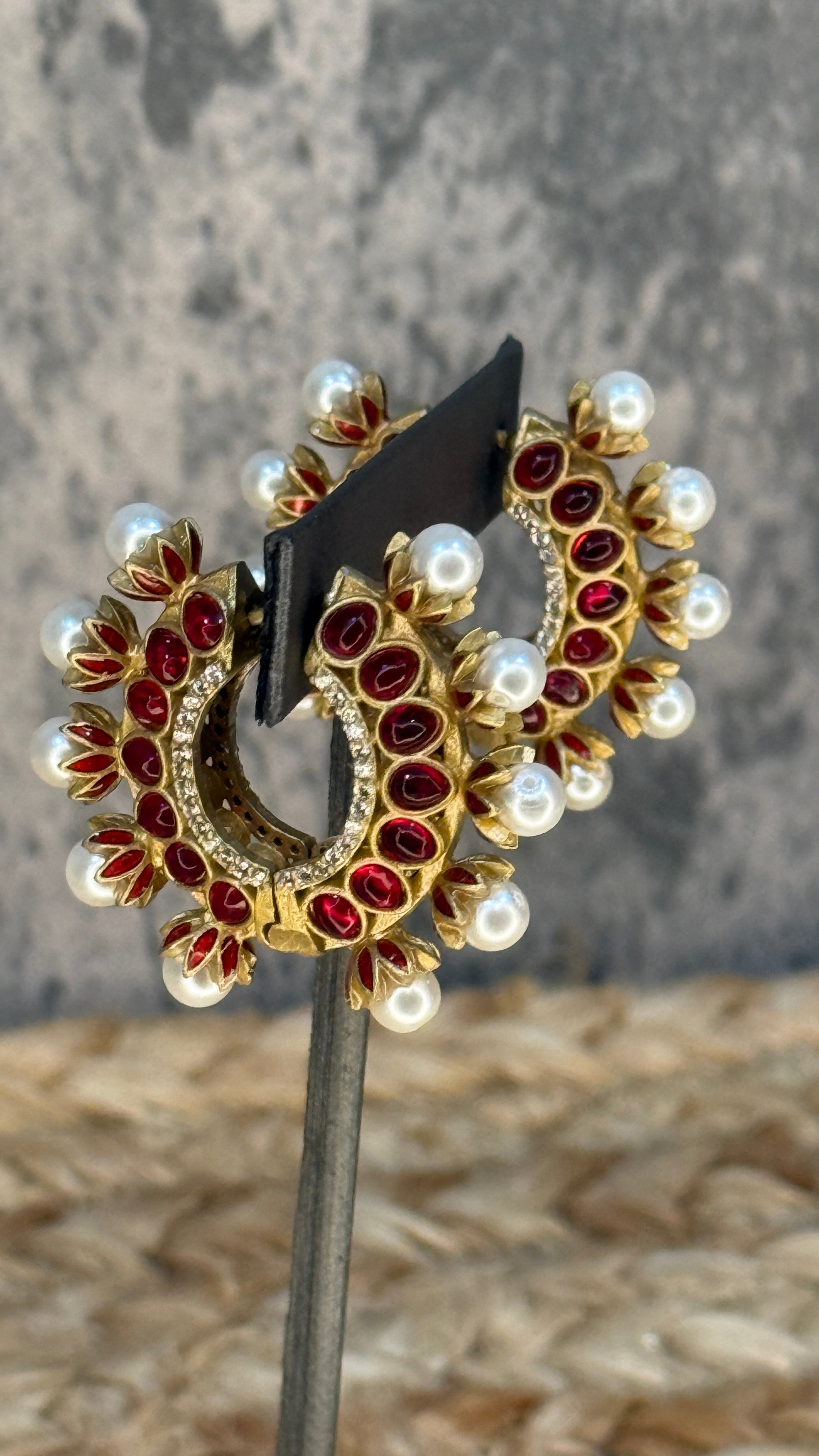 Maroon color stone hoops