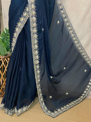 Navy Blue organza saree with Stiched blouse