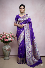 Purple Georgette Banarsi Saree With Paitani Border and Stitched Blouse