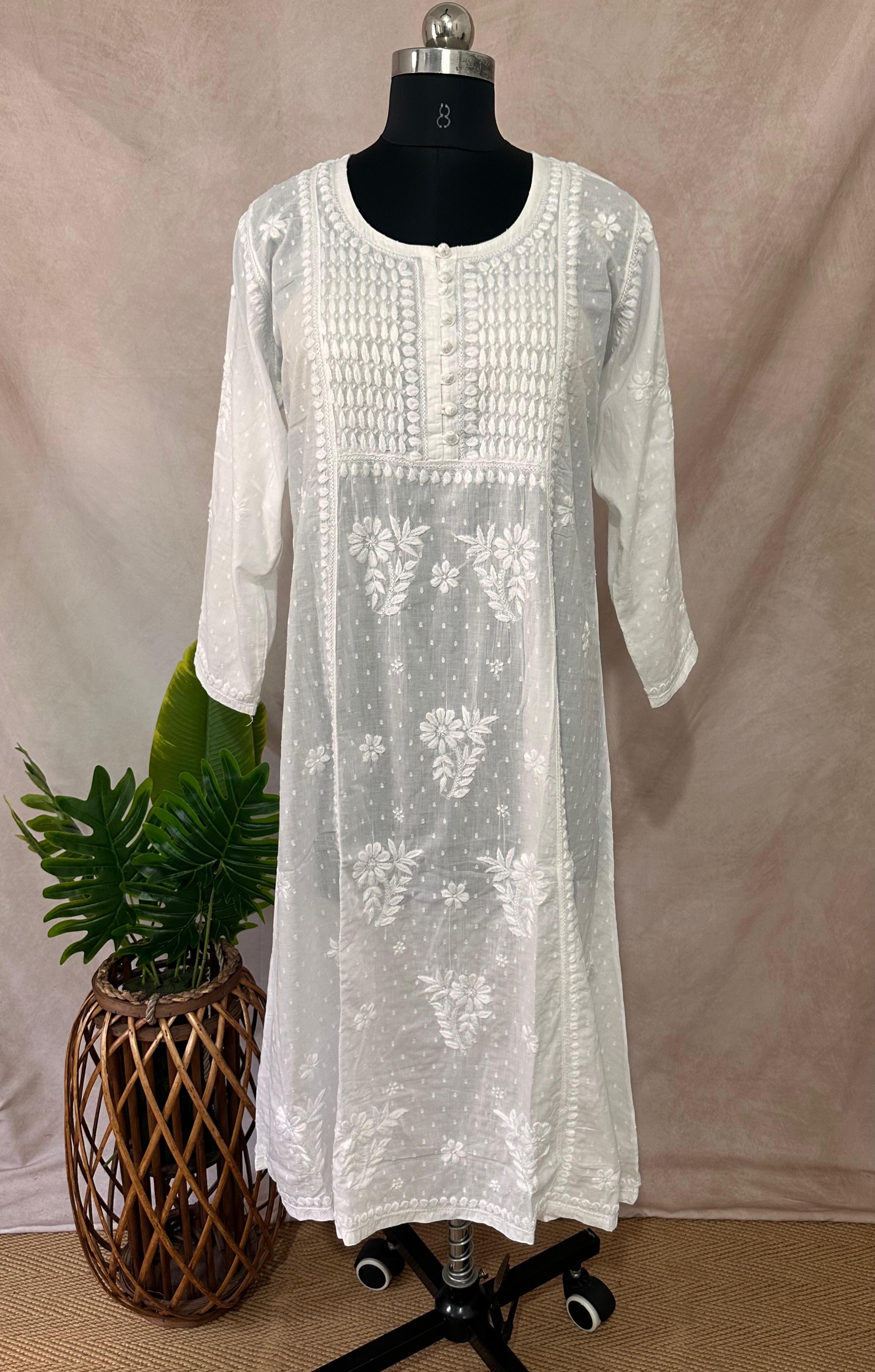White pure cotton kurti with chikankari work