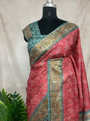 Semi tussar silk bandini and kalamkari print saree, with BP