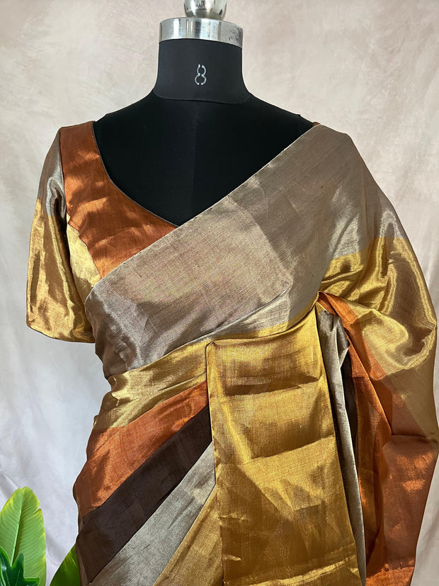 Tissue chanderi silk saree with stitched blouse