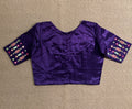 Purple modal silk blouse with mirror work and hand Kutch Embroidery