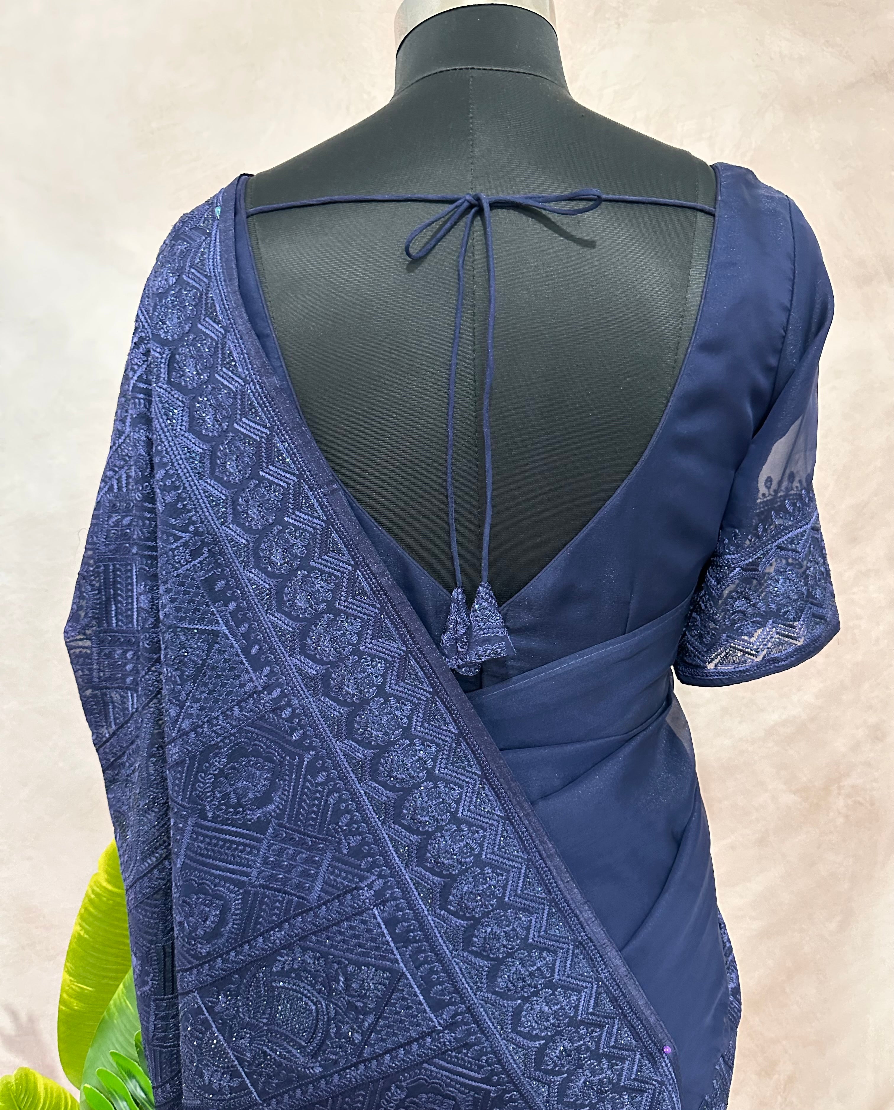 Organza chikankari saree with stitched blouse