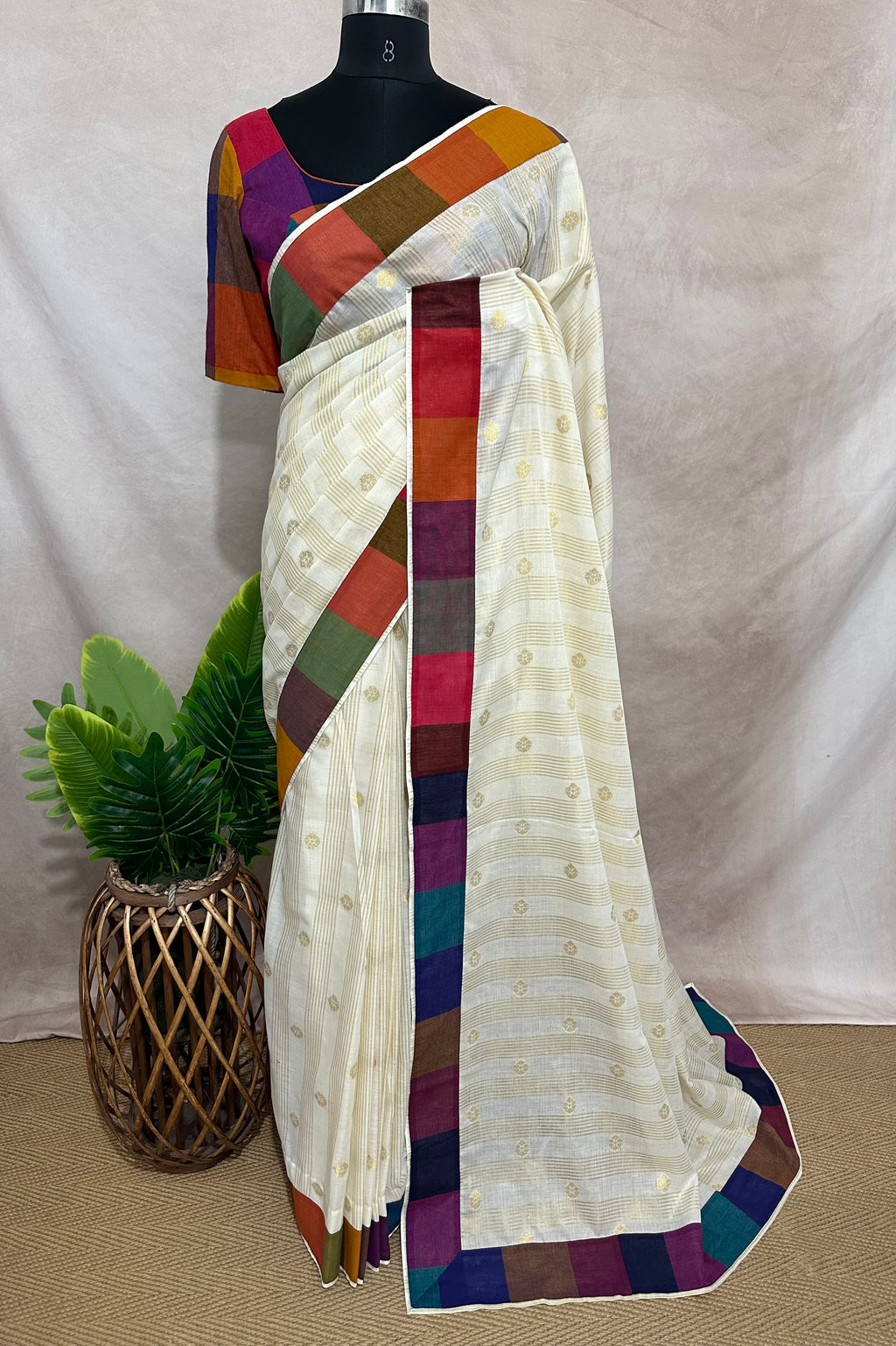 Madras kattam set saree with stitched blouse