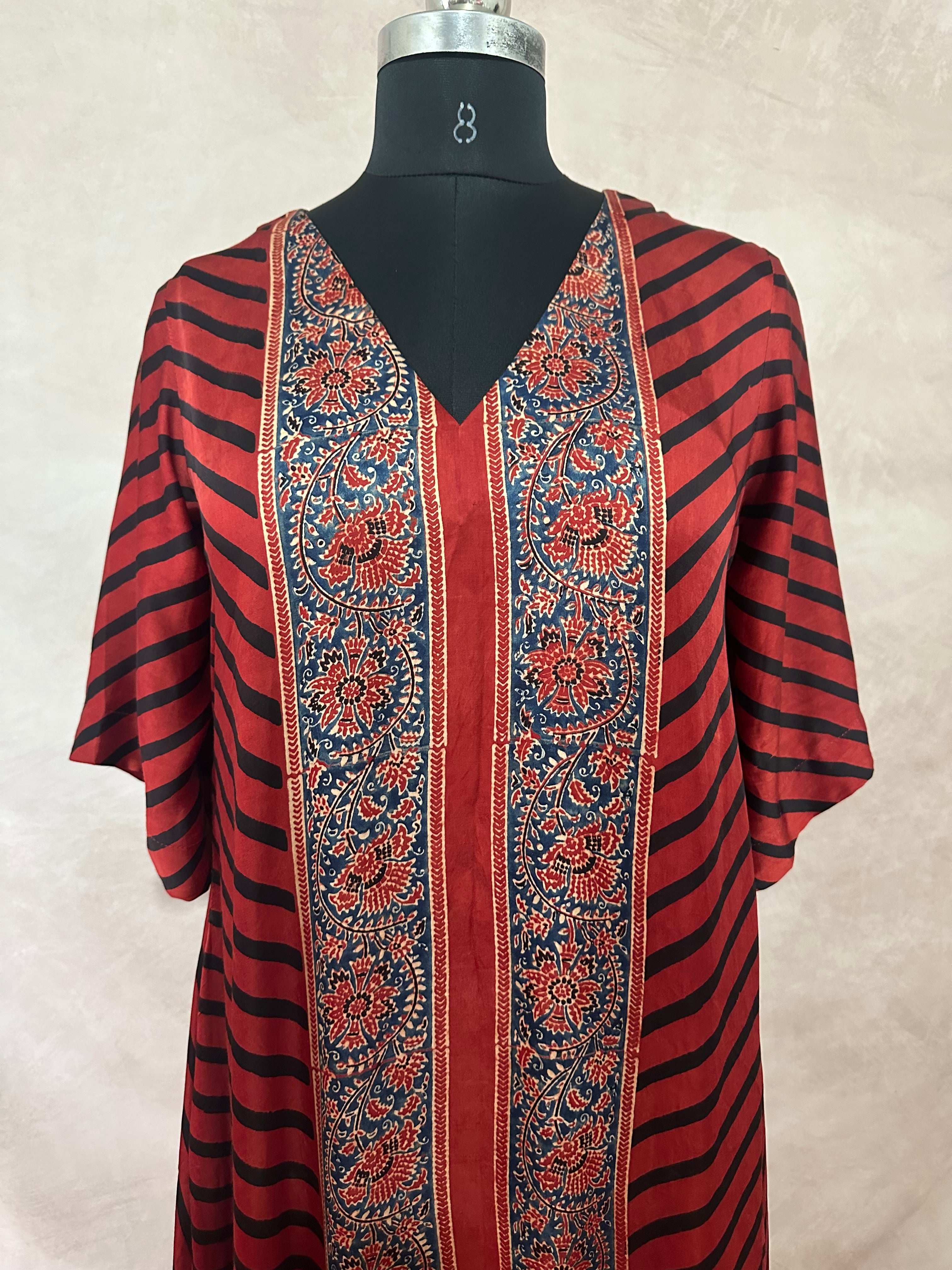 Designer Ajrakh modal silk dress