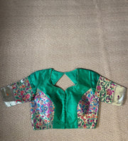 Green raw silk and paithani blouse