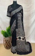 Modal silk saree with bead and mirror work , stitched blouse