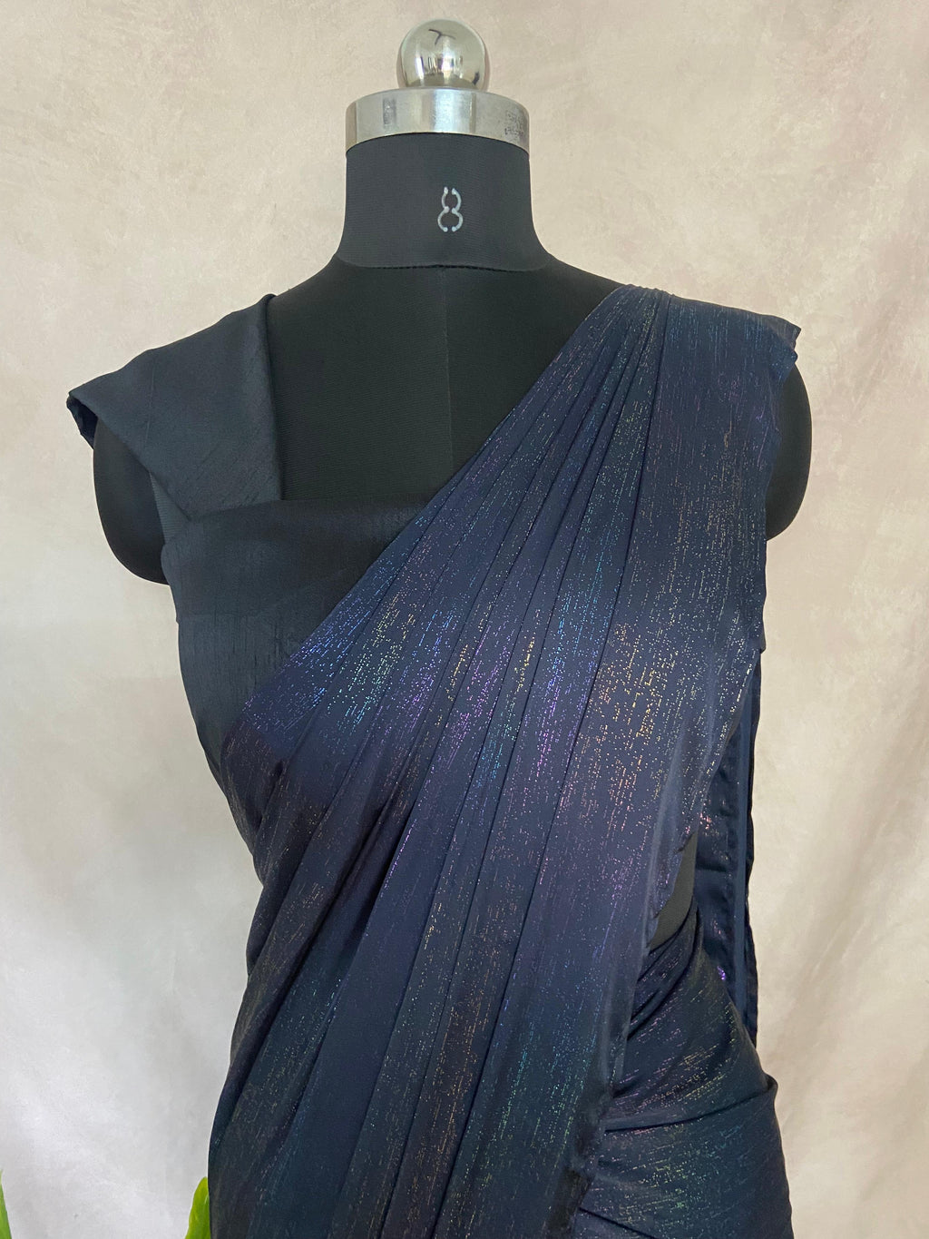 Ready made pre pleated Black crushed tissue crepe saree