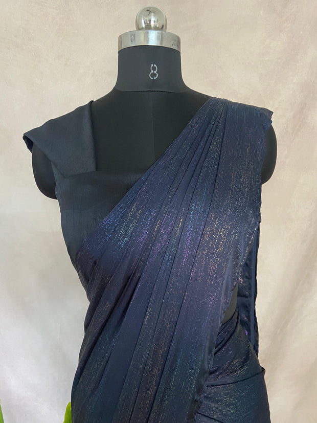 Black crushed tissue crepe ready to wear saree