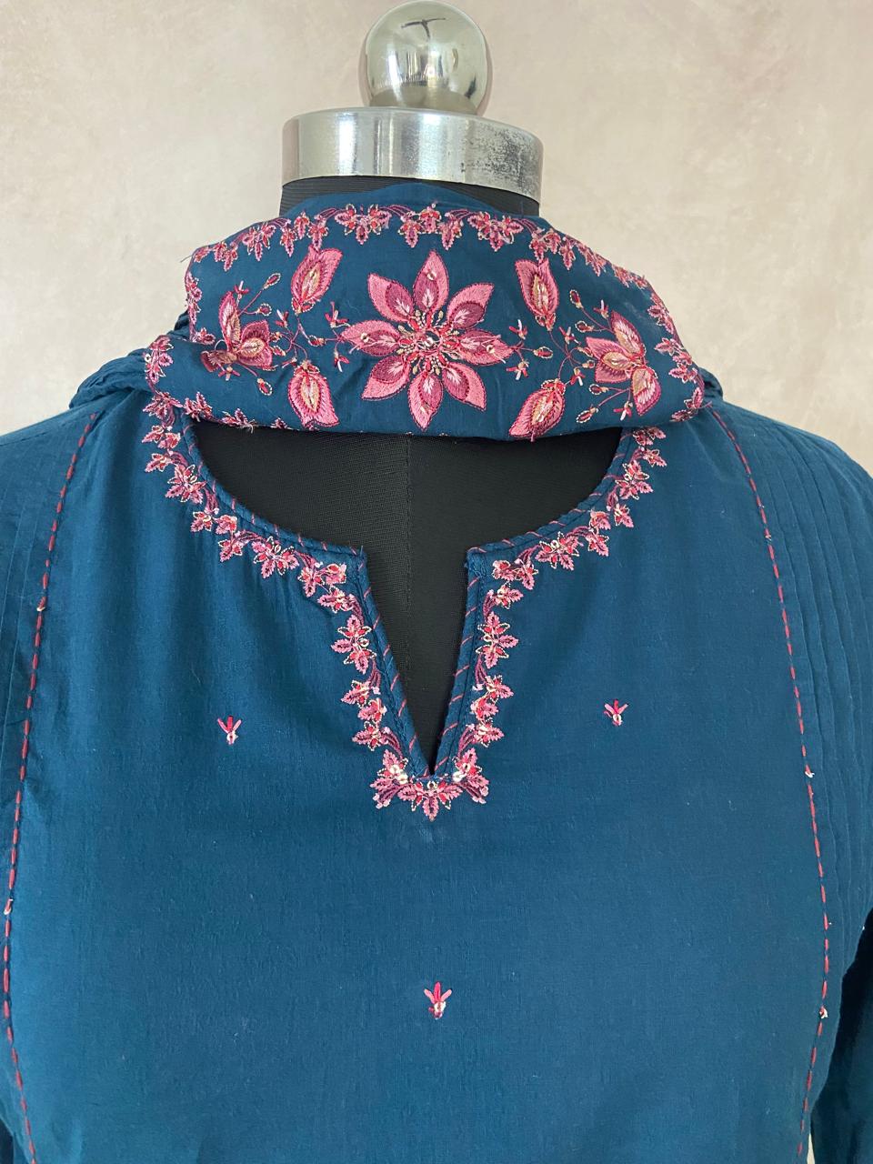 Blue anarkali kurta with dupatta and bottom
