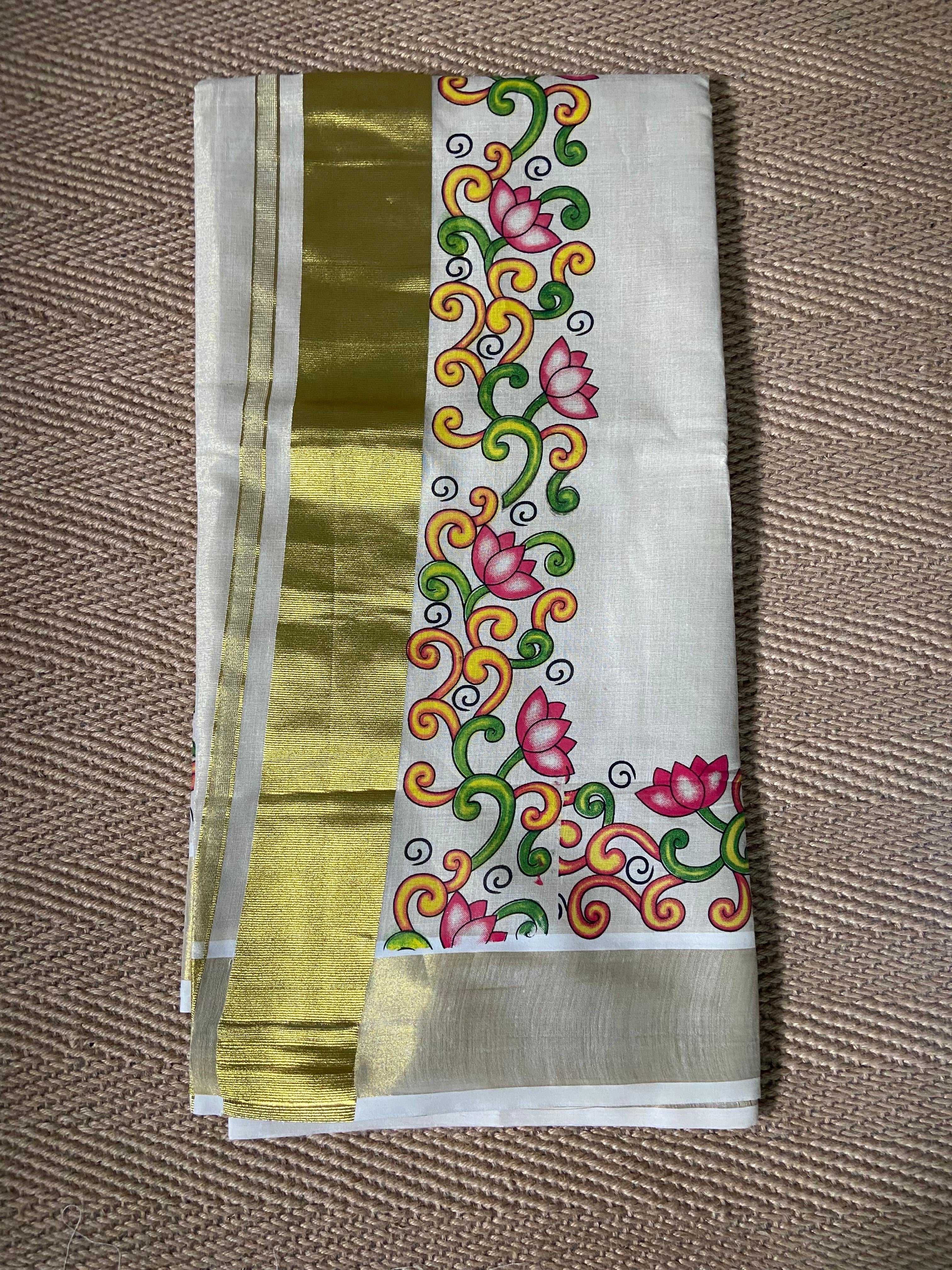 Cotton tissue digital mural digital printed set mundu