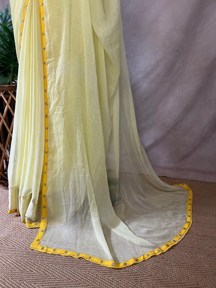 Yellow chiffon saree , no BP