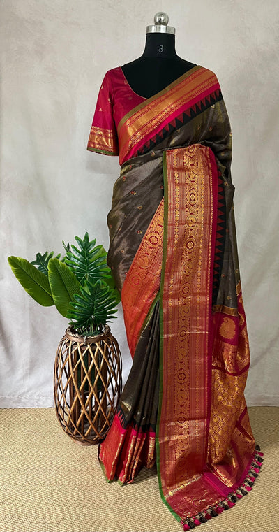 Pure gadwal tissue silk saree with stitched blouse
