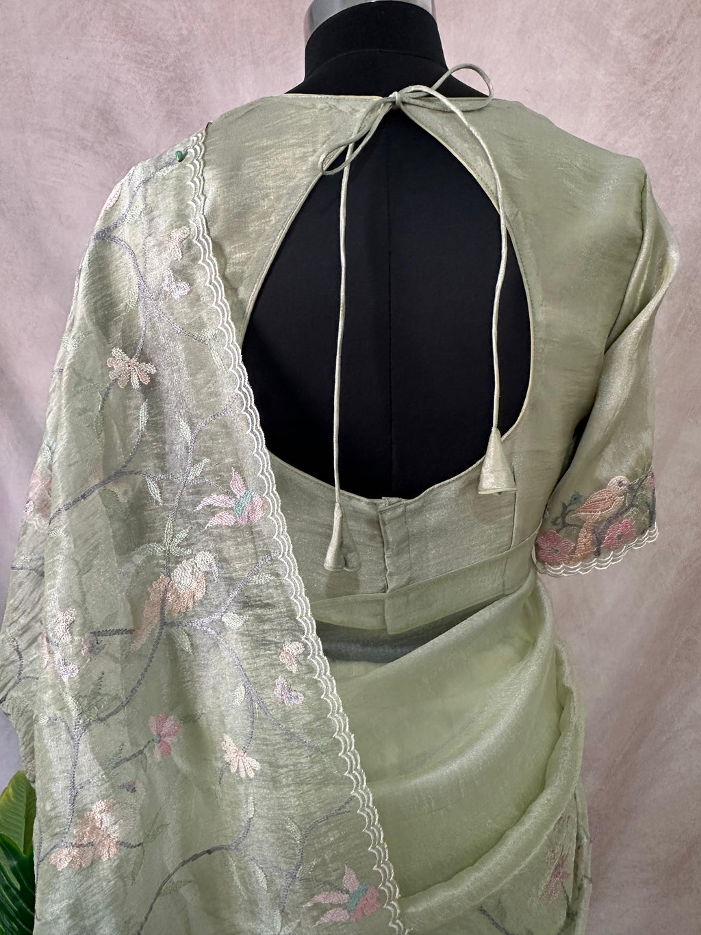 Light green glass organza with stitched blouse