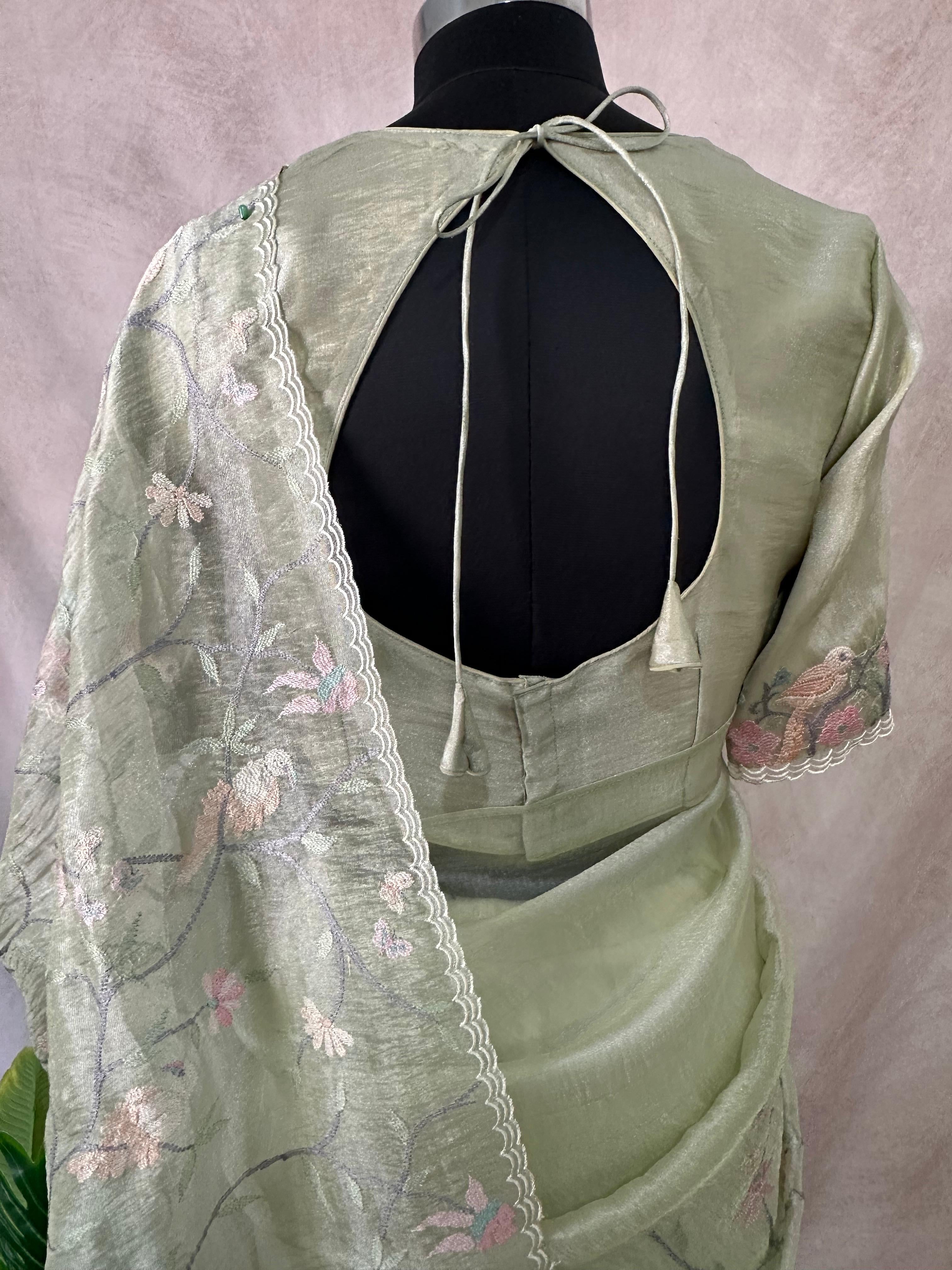 Light green glass organza with stitched blouse