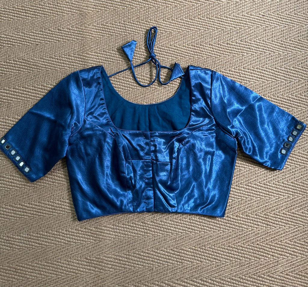 Blue modal silk blouse with mirror work