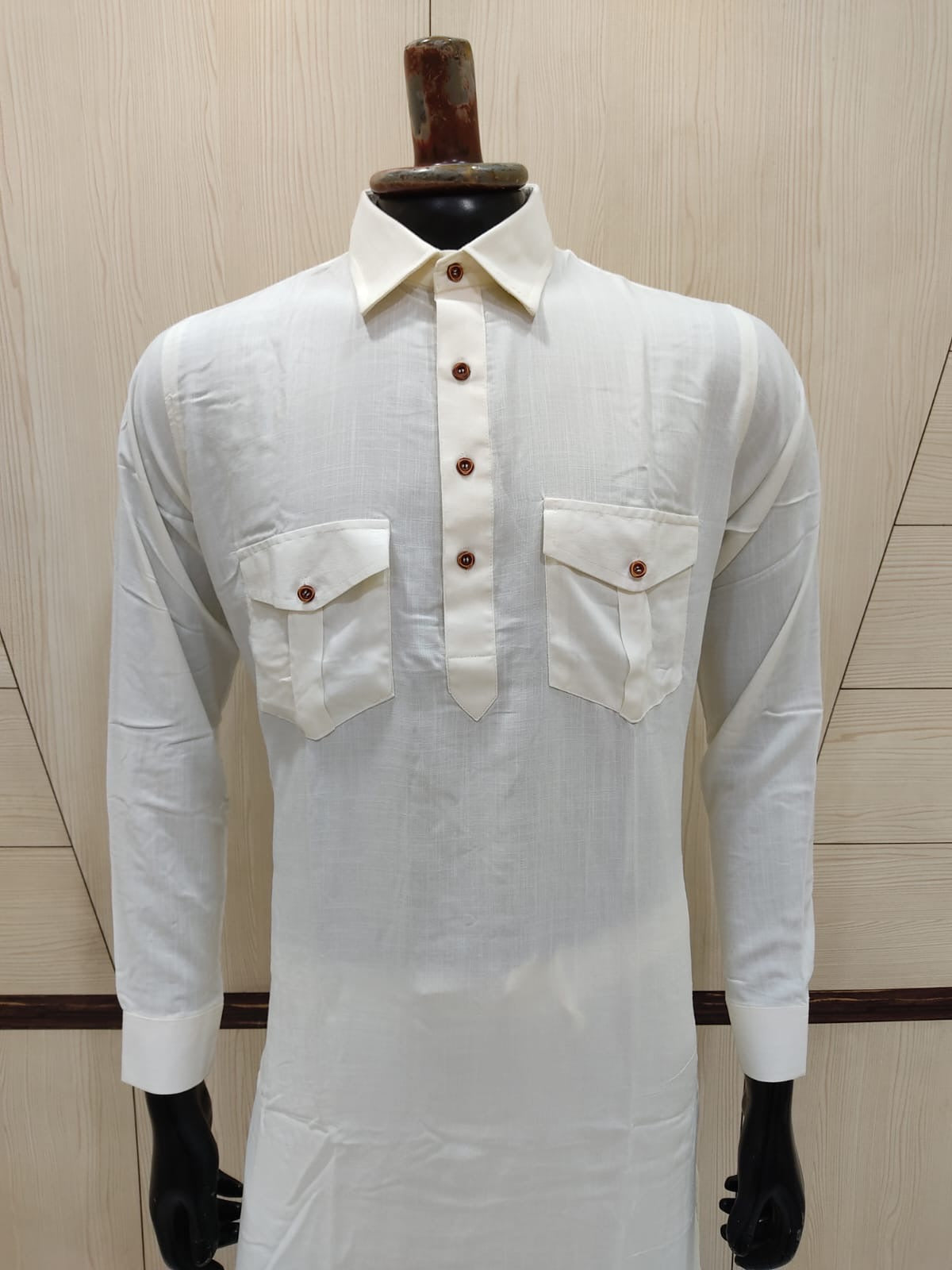 Off white soft cotton pathani suits (with bottom)